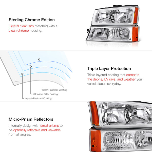2003-2006 Chevrolet Silverado 1500 | 2500 | 3500 Chrome Headlight