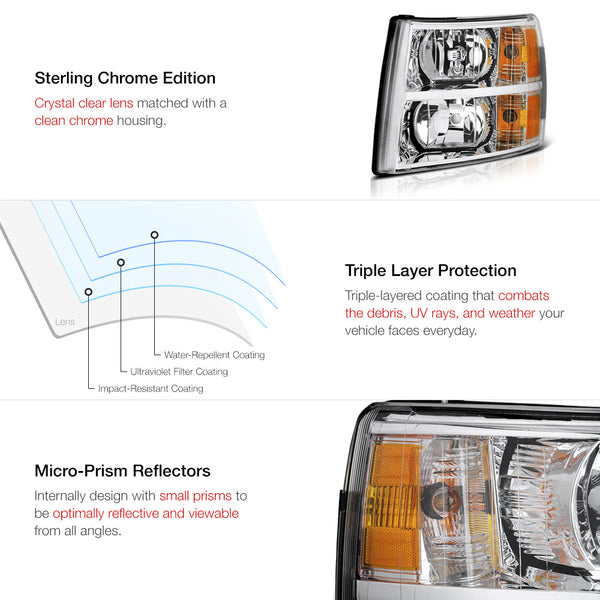 2007-2013 Chevrolet Silverado 1500 Chrome Headlight