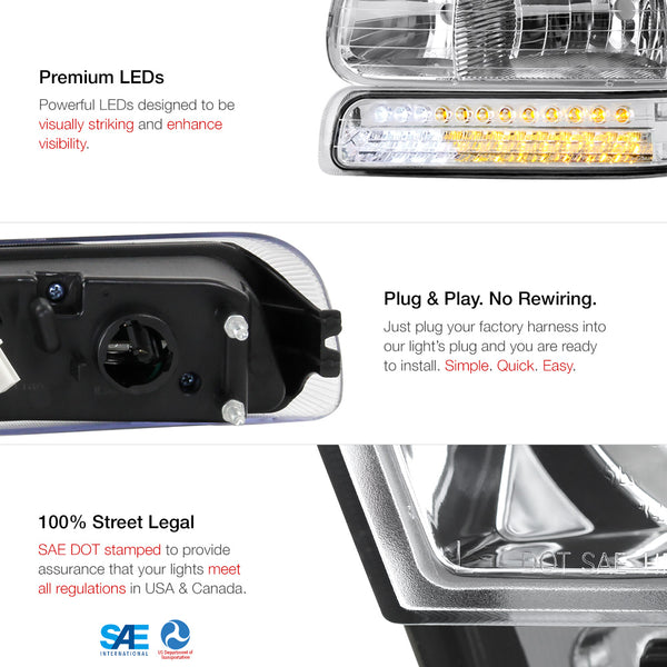 1999-2002 Chevrolet Silverado 1500 | 2500 | 3500 Chrome Headlight