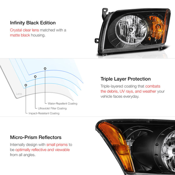 2007-2012 Dodge Caliber Black Headlight