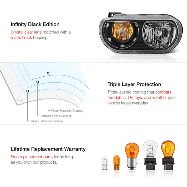 2008-2014 Dodge Challenger Black Headlight