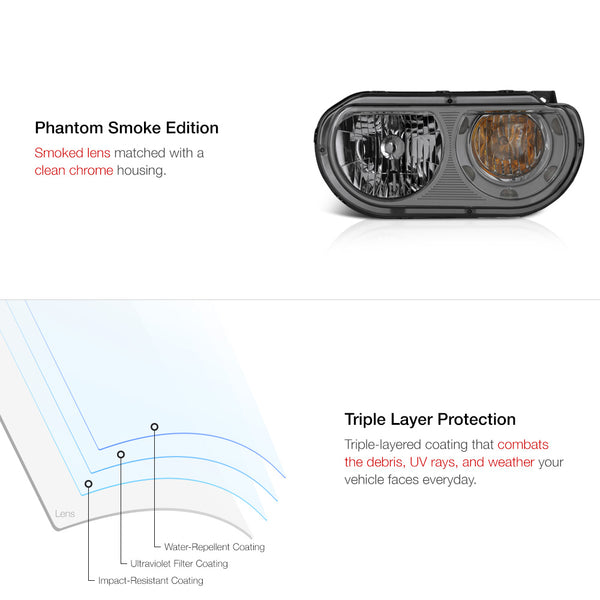 2008-2014 Dodge Challenger Smoked Headlight
