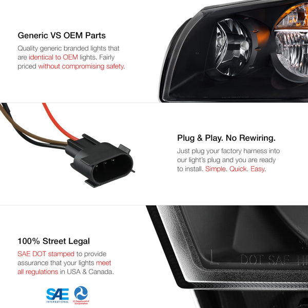 2005-2007 Dodge Magnum Black Headlight