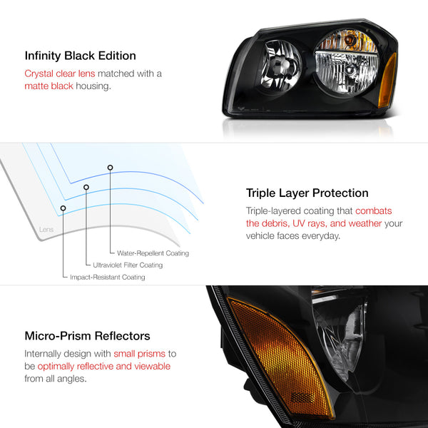 2005-2007 Dodge Magnum Black Headlight