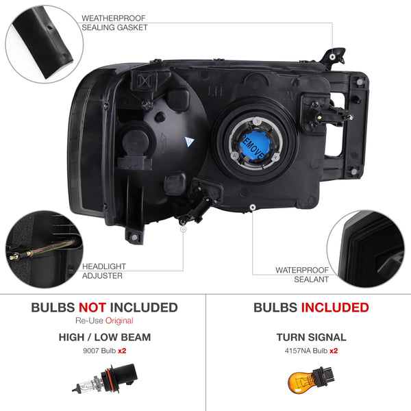 2002-2005 Dodge RAM 1500 Sinister Black Headlight