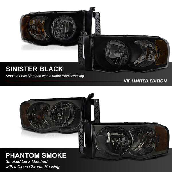 2002-2005 Dodge RAM 1500 Sinister Black Headlight