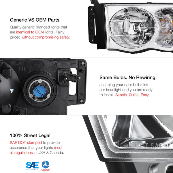 2002-2005 Dodge RAM 1500 Chrome Headlight