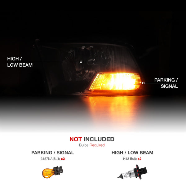 2009-2017 Dodge RAM 1500 Black Headlight