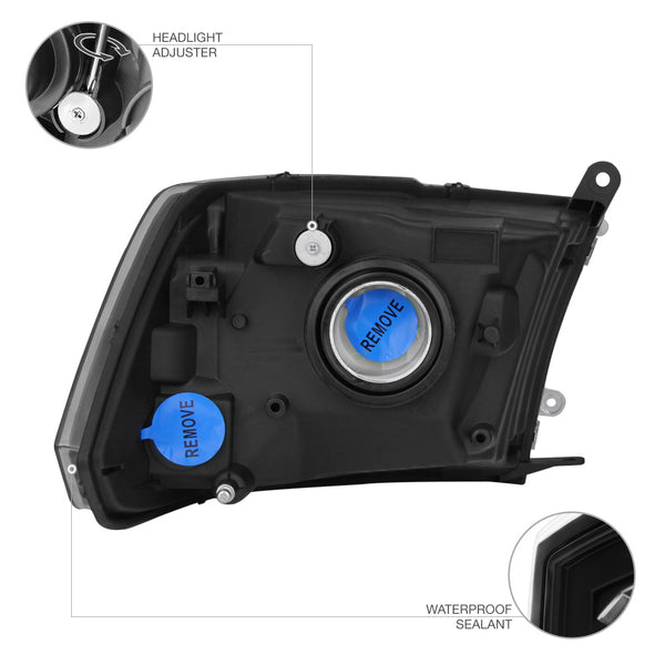 2009-2017 Dodge RAM 1500 Black Headlight