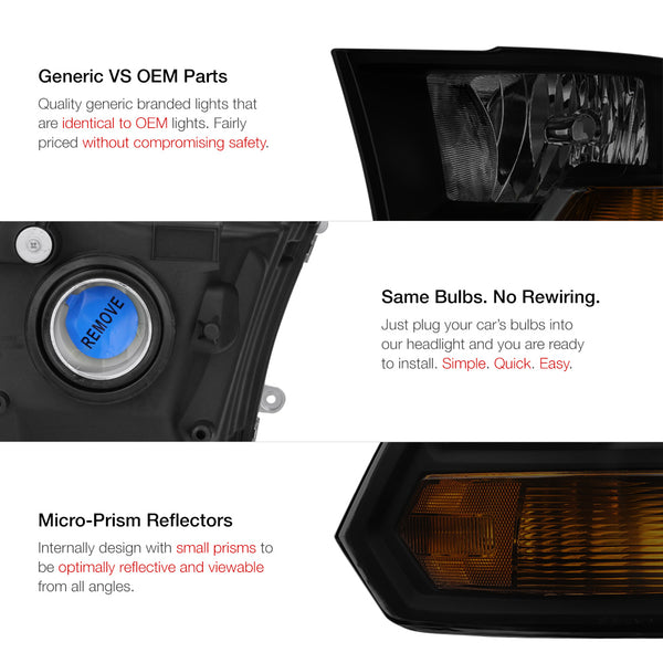 2009-2017 Dodge RAM 1500 Sinister Black Headlight