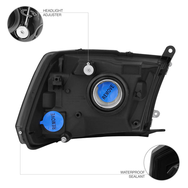 2009-2017 Dodge RAM 1500 Sinister Black Headlight