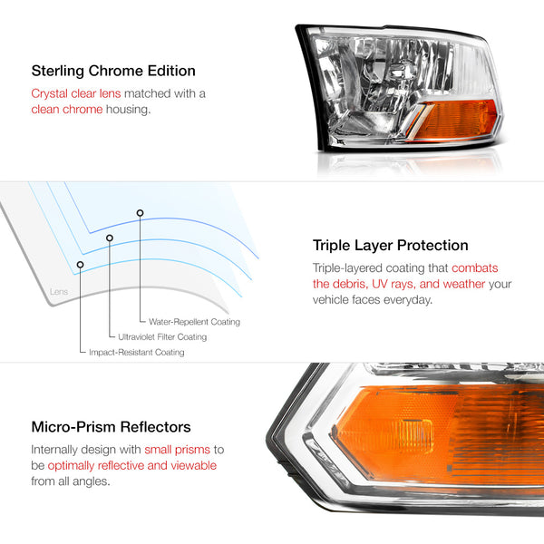 2009-2017 Dodge RAM 1500 Chrome Headlight