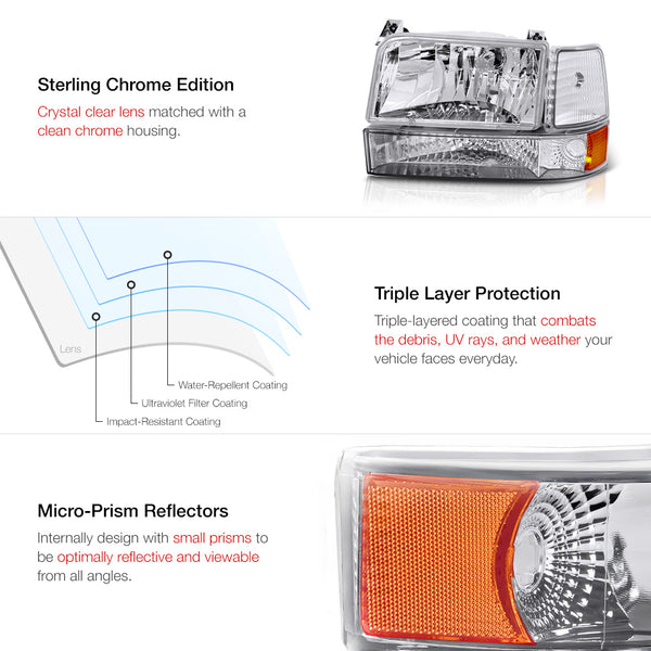 1992-1996 Ford Bronco Chrome Headlight