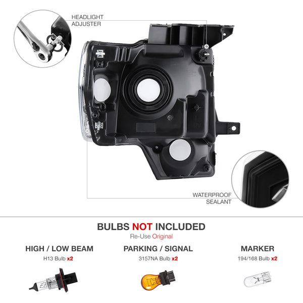2009-2014 Ford F-150 Black Headlight