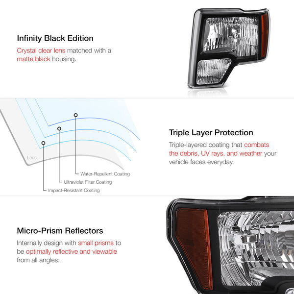 2009-2014 Ford F-150 Black Headlight
