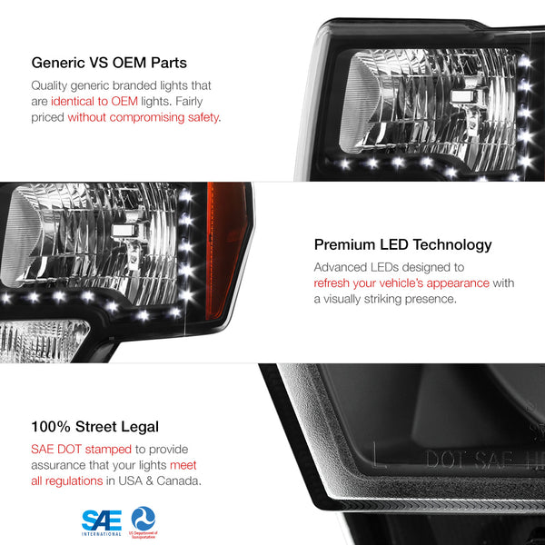 2009-2014 Ford F-150 Black Headlight