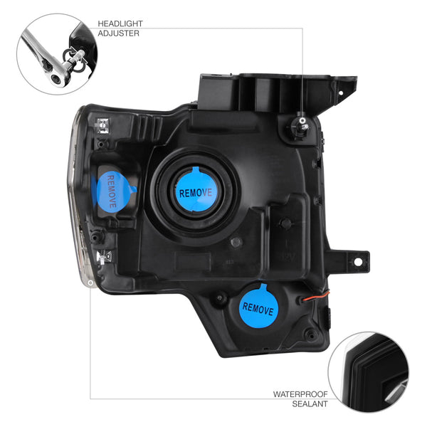 2009-2014 Ford F-150 Black Headlight