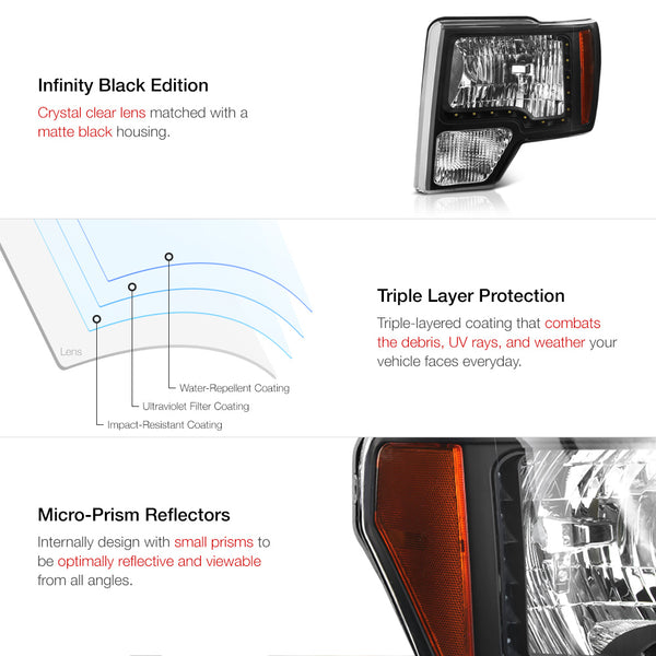 2009-2014 Ford F-150 Black Headlight