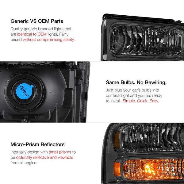 2005-2007 Ford F-250 | F-350 | F-450 | F-550 Superduty Smoked Headlight