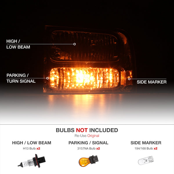 2005-2007 Ford F-250 | F-350 | F-450 | F-550 Superduty Smoked Headlight