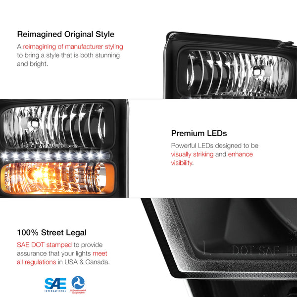 2005-2007 Ford F-250 | F-350 | F-450 | F-550 Superduty Black Headlight