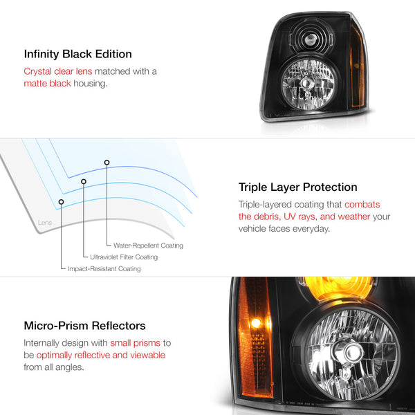 2007-2014 GMC Yukon Black Headlight