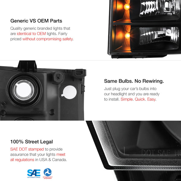 2007-2013 GMC Sierra 1500 Black Headlight