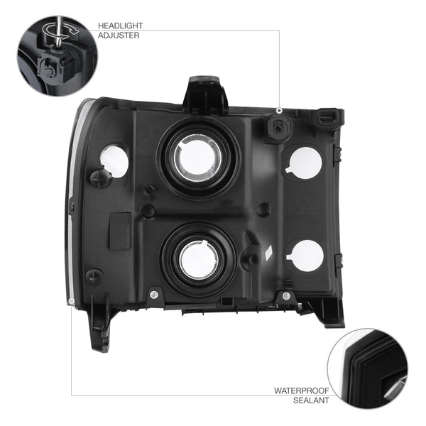 2007-2013 GMC Sierra 1500 Black Headlight