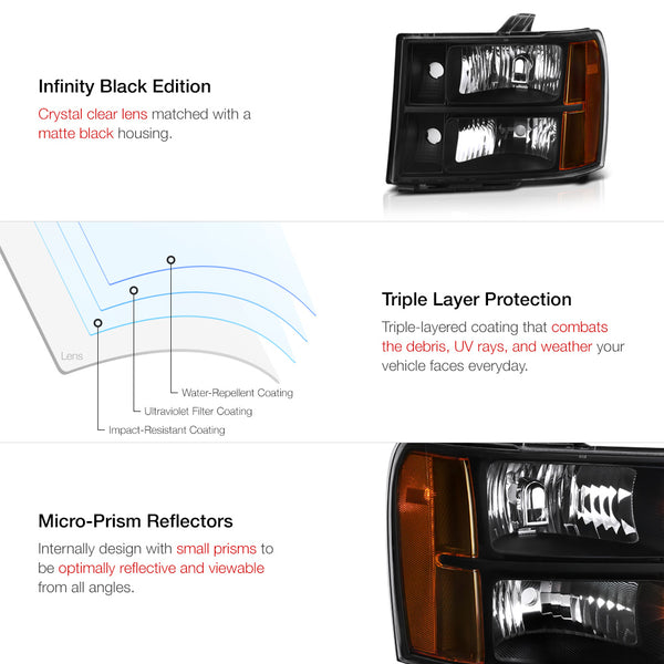 2007-2013 GMC Sierra 1500 Black Headlight