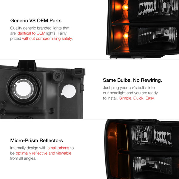 2007-2013 GMC Sierra 1500 Sinister Black Headlight