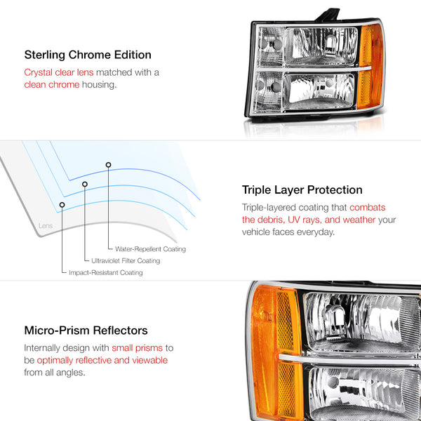 2007-2013 GMC Sierra 1500 Chrome Headlight