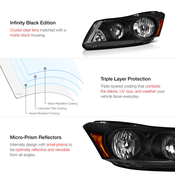 2008-2012 Honda Accord Black Headlight