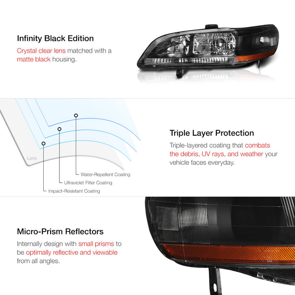 1998-2002 Honda Accord Black Headlight
