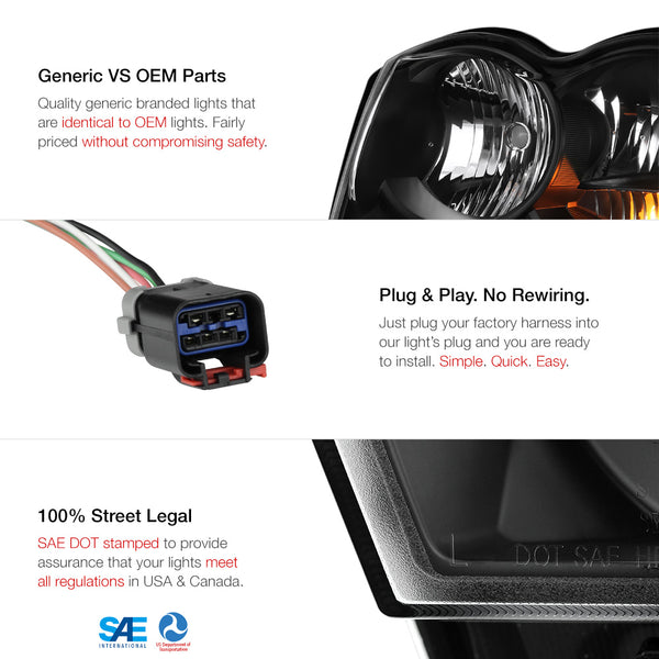 2005-2007 Jeep Grand Cherokee Black Headlight