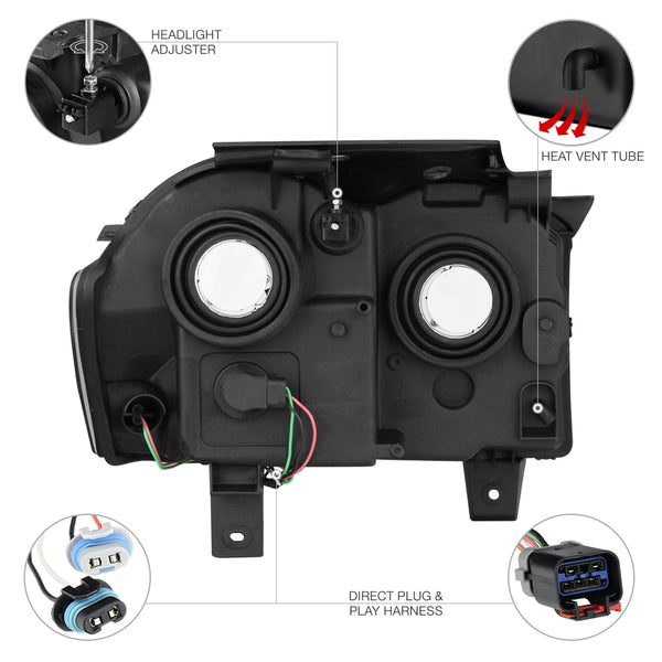 2005-2007 Jeep Grand Cherokee Black Headlight