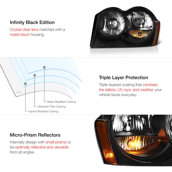 2005-2007 Jeep Grand Cherokee Black Headlight