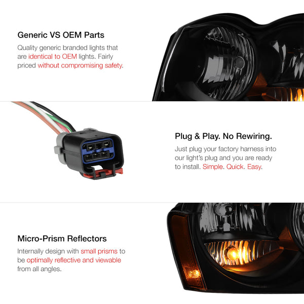 2005-2007 Jeep Grand Cherokee Sinister Black Headlight