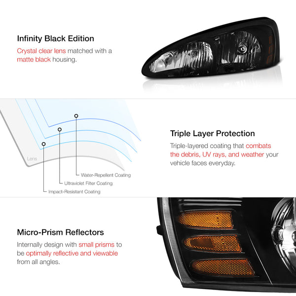 2004-2008 Pontiac Grand Prix Black Headlight