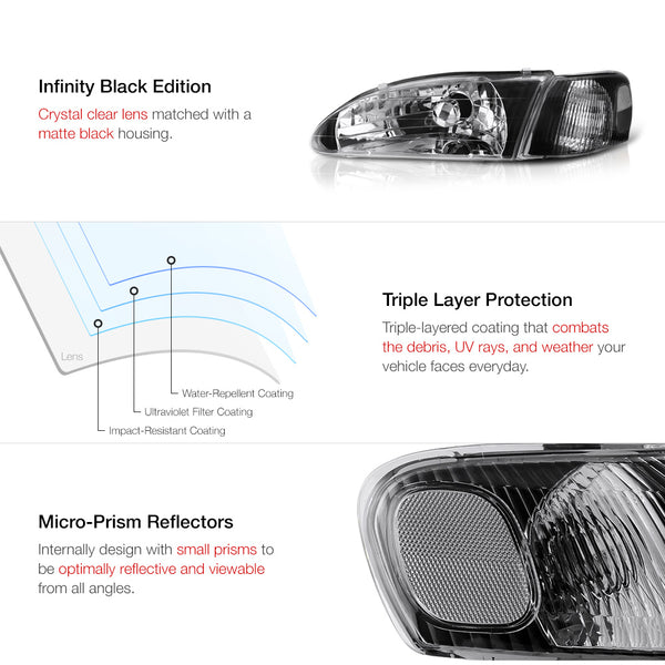 1998-2000 Toyota Corolla Black Headlight