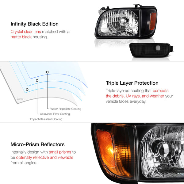 2001-2004 Toyota Tacoma Black Headlight