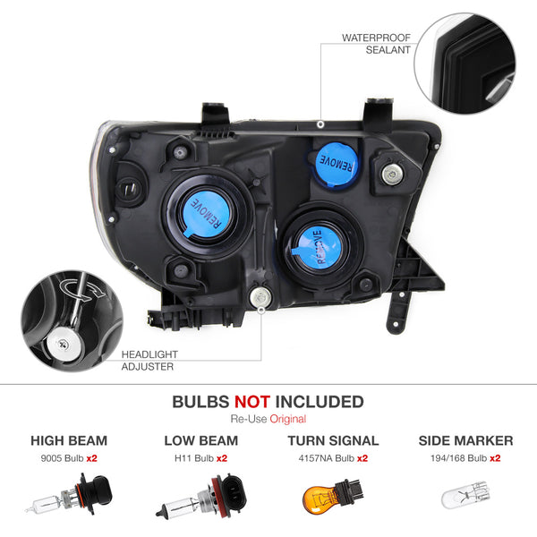 2007-2013 Toyota Tundra Black Headlight
