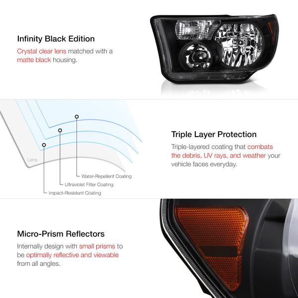 2007-2013 Toyota Tundra Black Headlight
