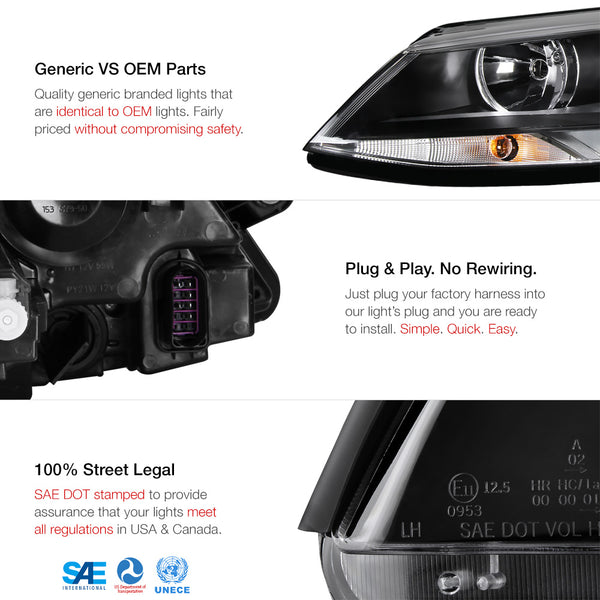 2011-2014 Volkswagen Jetta Black Headlight
