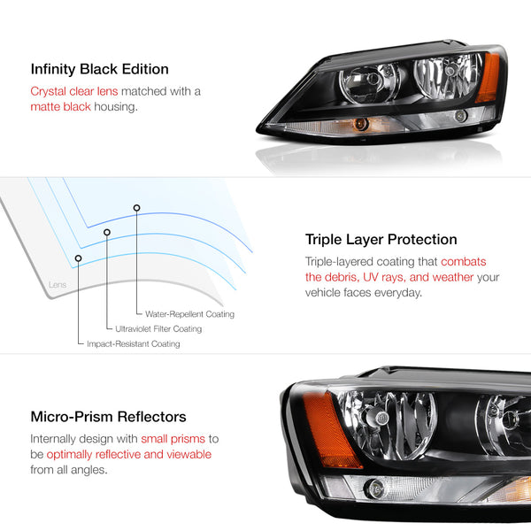 2011-2014 Volkswagen Jetta Black Headlight