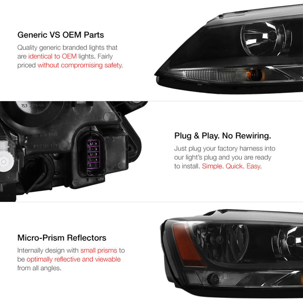 2011-2014 Volkswagen Jetta Smoked Headlight