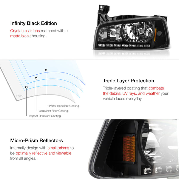 2006-2010 Dodge Charger Black Headlight