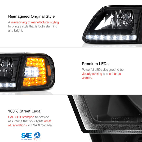 1997-2003 Ford F-150 Black Headlight