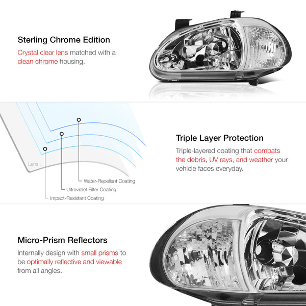 1993-1997 Honda Civic Del Sol Chrome Headlight