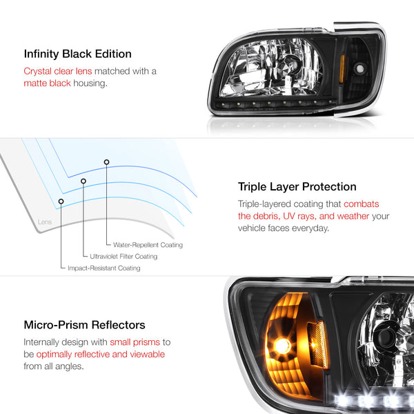 2001-2004 Toyota Tacoma Black Headlight