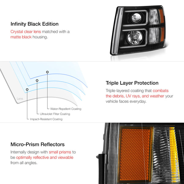 2007-2013 Chevrolet Silverado 1500 Black Headlight